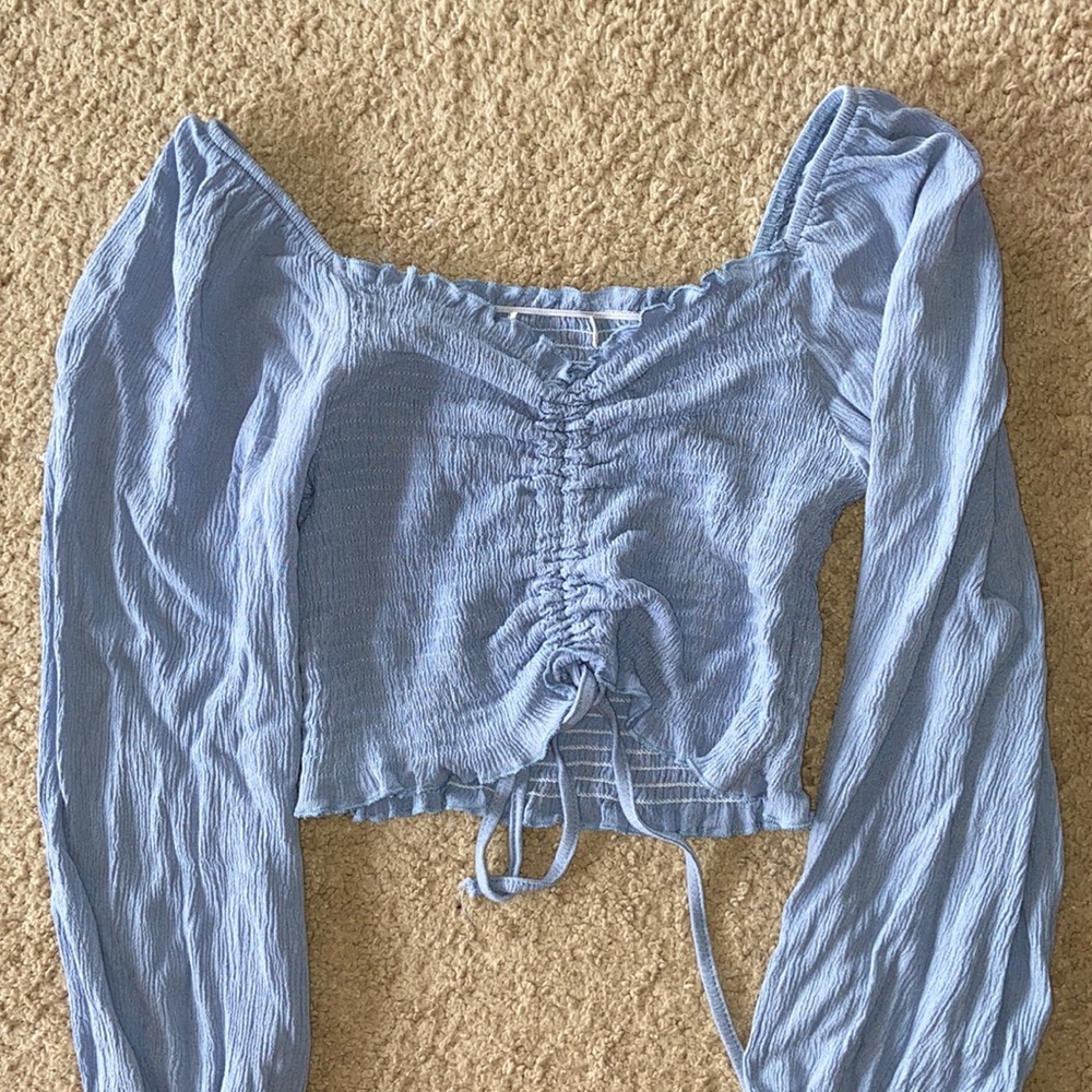 Ruched Milkmaid Pastel Blue Top